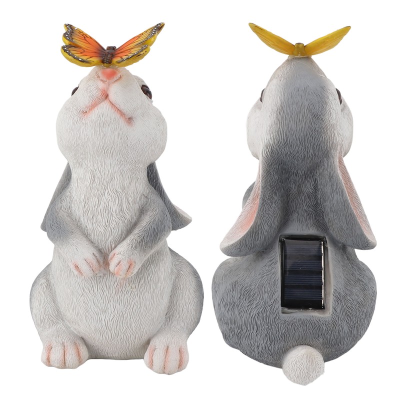 Bunny Outdoor Garden Statues Resin 600mAh Warm Light Rabbit with