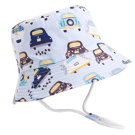 XYIYI Unisex Baby Toddler Sun Hat Children for 1-8 Years Boys Girls with Wide Brim, Blue car