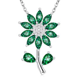 LEXLUNE Sunflower Pendant Necklace For Women, Sterling S925 Silver Dainty Daisy Sun Flower Necklace For Daughter Mother, You Are My Sun Shine, May Birthstone Emerald
