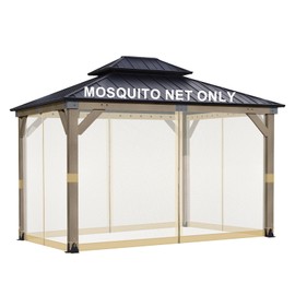 BPS 10' x 12' Gazebo Universal Mosquito Netting Screen Replacement, 4-Panel Screen Walls with Double Zippers for Outdoor Patio, Khaki (Mosquito Net Only)