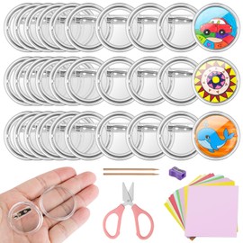 VEPEPE Pack of 30 Buttons Badges without Button Machine, Acrylic Buttons Make Yourself with Safety Pin, Transparent Button Pins DIY 38 mm, Button with Pin for Picture, Photo, Clothing, School