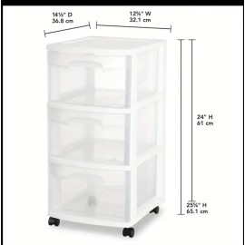 Plastic 3 Drawer Cart White Organizer  Storage Rolling Set Of 1