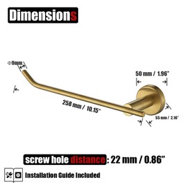 JQK Gold Hand Towel Bar, Stainless Steel Towel Ring for Bathroom, 9 Inch Necklace Holder Brushed Golden Wall Mount Left Hand, TR101-BG