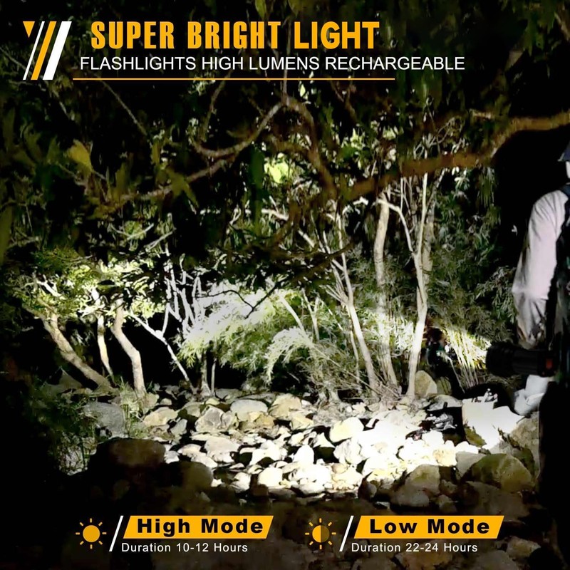 CSNDICE Flashlights High Lumens Rechargeable,Handheld Rechargeable Spotlight,IP65 Rechargeable Flashlights,Spotlight Flashlight