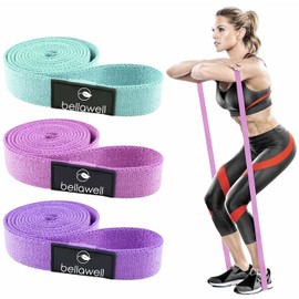 BELLAWELL Long Resistance Bands, 3-Long Bands for Home Gym, Powerlifting, Weight Training, Stretching and Full Body Workout