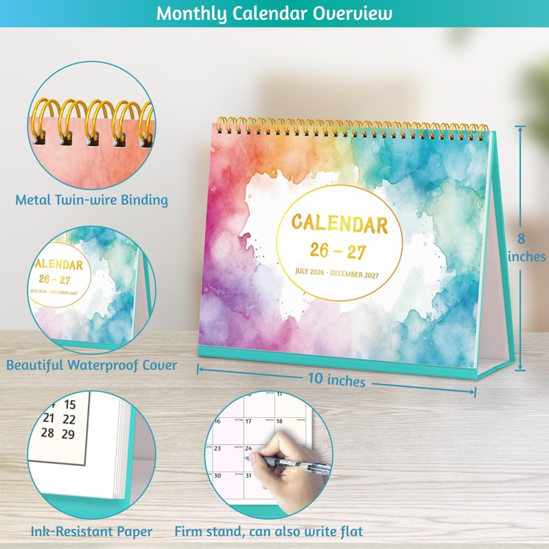 Desk Calendar 2026-2027 - Standing Flip Desktop Calendar 2026-2027, 18