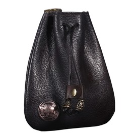 LFWATAXY Genuine Leather Medieval Coin Purse Waist Bag, Coin Organizer, Change Holder, Small Leather Drawstring Pouch for Men & Women, Black, Small, Art Deco