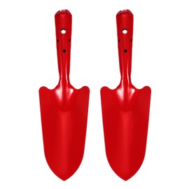 sourcing map 2pcs Mini Colorful Metal Hand Shovel 11" x 3" Digging Trowel Set Transplanting Garden Tools for Flower Soil Digging Planting Weeding Transplanting Garden, Red
