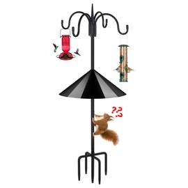FEED GARDEN 92 Inch Adjustable Shepherd Hooks with Squirrel Baffles Heavy Duty Garden Hooks 5-Prong Base Bird Feeder Pole with Four Hooks for Hanging Plant Baskets Solar Lights Lanterns
