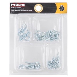 Rocky Mountain Goods Eye Hook Set - 50-Piece Zinc-Coated Steel Assortment - Eye Hooks Screw for Hanging, Wood, Walls, Crafts - Heavy-Duty Round and Square Hooks