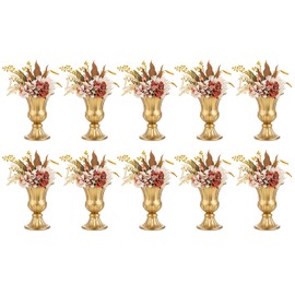 Nuptio - Jarrones dorados para centros de mesa, 10 unidades, 9 pulgadas de altura, maceta de urna de metal, elegantes centros de mesa de boda para mesas, jarrón de trompeta para bodas y decoración de