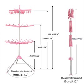Hershii Foldable Clothes Drying Rack Standing Garment Hanger 3-Tier with 24 Clips and 32 Towels Bars Space Saver for Baby Socks, Saliva Towels, Bibs, Underwear, Gloves, Scarves, Diapers - Pink