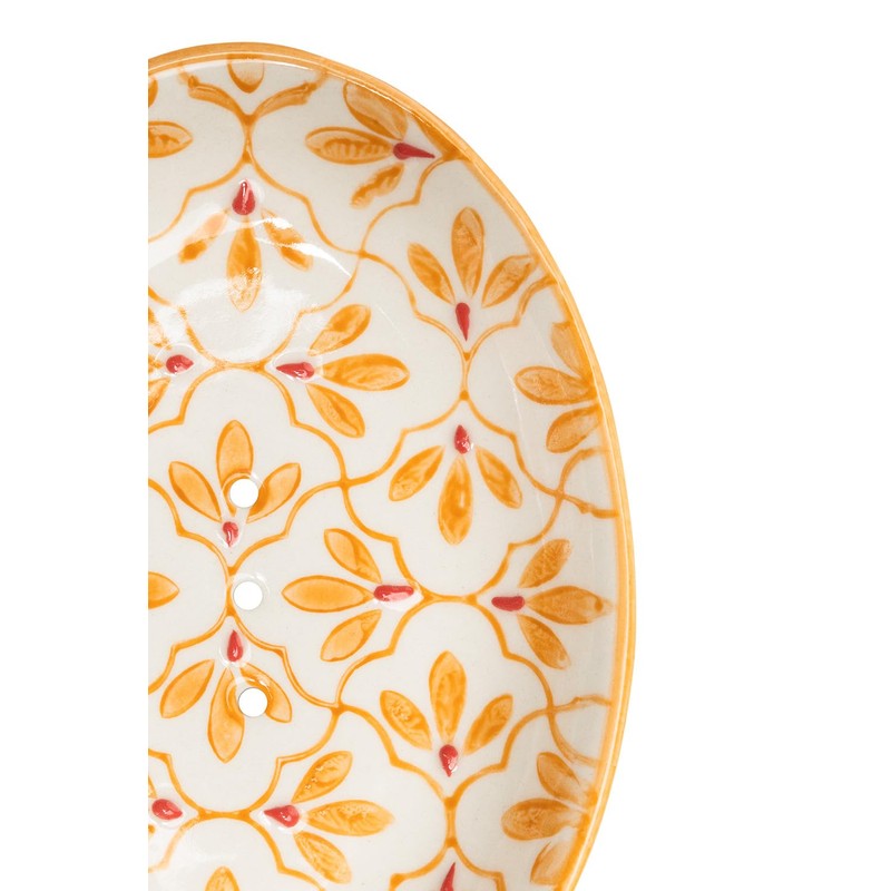 Tranquillo Floral Oval Stoneware Soap Dish with Yellow Print with
