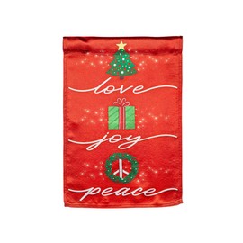 Evergreen Flag Love, Joy, Peace Lustre Garden Flag 12x18 Inches Double Sided | Christmas Garden Flag for Outside | Weather and Fade Resistant | Outdoor Flag For Yards and Gardens