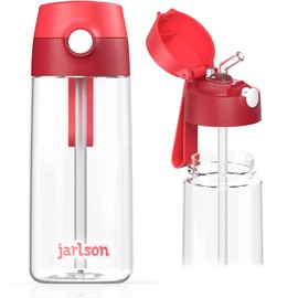 JARLSON® Children's Drinking Bottle – TÜV Tested – Water Bottle 500 ml – BPA Free – Leak-Proof – Children's Bottle with Straw – Tritan Bottle for School, Nursery, Bicycle (Red)