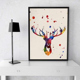 Nacnic Deer Watercolor Poster Watercolour Style Wall Decoration Illustration of Land Animals and Nature. Various Multicoloured Animals Pictures without Frame. Size A3
