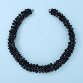 Teyglen Black Crystal Hair Vine Bridal Black Rhinestone Headpiece for Bride Full Black Beads Long Headband Wedding Hair Piece Hair Accessories for Women Girl Party Prom