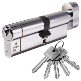 Euro Cylinder Door Lock Thumb Turn Chrome - BSI TS007 Sold Secure Gold Anti-Snap - Includes 5 Keys 40T/50