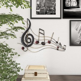 Deco 79 Metal Musical Notes Home Wall Decor Wall Sculpture with Gold Details, Wall Art 26" x 18" x 1", Brown