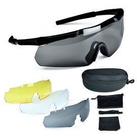 EMSECKO Airsoft Tactical Safety Glasses with Ballistic Protection and UV Protection with 3 Interchangeable Lenses, Anti-Fog Coating and Adjustable Headband