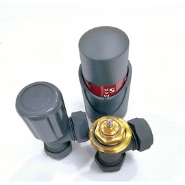 Wärmer System Angle Grey Plated Thermostatic Radiator Valve Vertical Or Horizontal Mounting with Matching Lockshield Valve 15 x 1/2