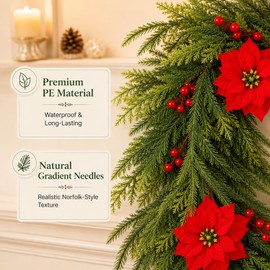 9 FT Artificial Christmas Garland, Faux Pine Greenery for Mantel
