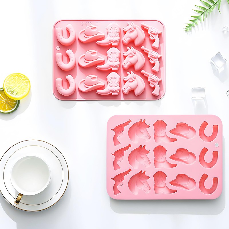 Western Cowboy Ice Cube Mold, Pink Silicone Tray with Horse