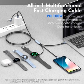 XJPOEFY Multi-in-1 Fast Charging Cable.UP to PD 100W.Watch Wireless Charger.USB A/C connector input.Lightweight and Portable.Compatible with iPhone16/15 series/Laptop/Airpods/iwatch/Galaxy/Pixel watch