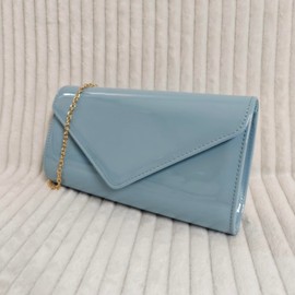 fi9 Patent Leather Bridal Wedding Evening Party Clutch Shoulder Bag Soft Pale Blue Medium, Soft / Pale Blue