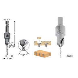 Amana Tool - (55266) Carbide Tipped 82° Countersink 3/8 Dia x 49 Deg x 1/4 Quick Release Hex Shank For Wood Screw #10