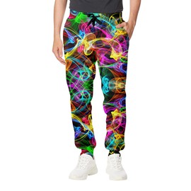 Goodstoworld Neon Cool Pants Graphic Sweatpants Men Women 3D Joggers Funny Smoke Pants Men Rave Clothes Jogging Trousers with Drawstring Pockets XL