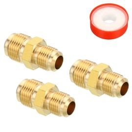 PATIKIL 3/8 SAE Male x 1/2 SAE Male Brass Tube Coupler, 2 Pack Pipe Fitting Thread Gas Adapter Flare Connector Union Coupling with PTFE Tape for HVAC Fuel Oil Air Gas Line Connection