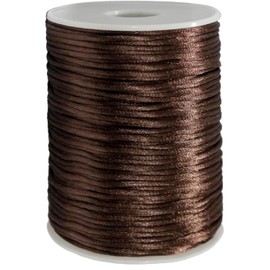 FQTANJU Satin Rattail Nylon Cord, 300 Feet 2mm Beading Satin String for Chinese Knotting, Arts and Crafts, Jewelry Making,Macrame Bracelets, Necklaces (Brown)