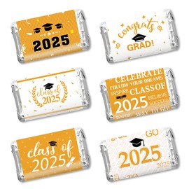 Graduation Party Decorations 2025 Graduation Label Stickers, 240PCS Congrats Grad Mini Gold White Candy Wrapper Class Of 2025 Chocolate Bar Stickers Gifts for Graduations Nursing Party Favors Supplies