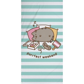 Pusheen Purrfect Weekend Bath Towel in Pink / Turquoise 75 x 150 cm 100% Cotton Velour Quality Hand Towel Bath Sheet Beach Towel Sauna Towel The Sweet Cat Cute Cat Pass For Bed Linen