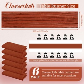 6 Pack Terracotta Cheesecloth Table Runner, 10Ft Boho Gauze Table Runner 21×120 Inch Rustic Romantic Long Table Runner for Wedding Party Bridal Shower Thanksgiving Christmas Decoration