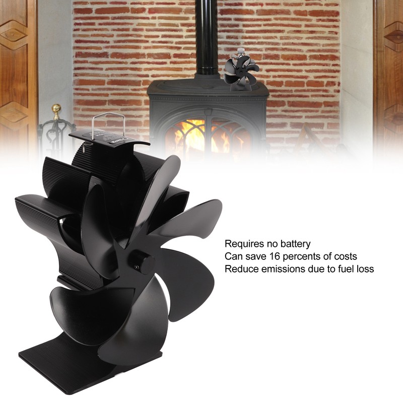 6 Blade Stove Eco Fan Black High Temperature Resistant Self