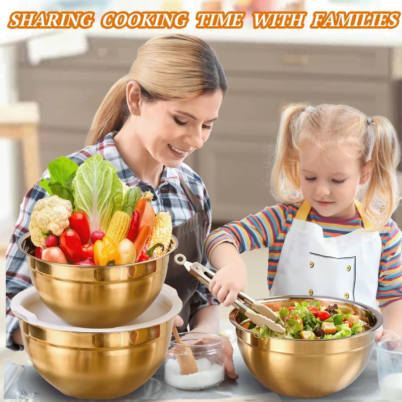 7 Pack Gold Mixing Bowls Set with 5 PCS Kitchen