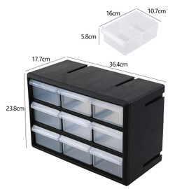 Callyne 9-Drawer Plastic Hardware Storage Drawer, Screw Hardware Storage Organizer, Small Plastic Drawer Storage Cabinet for Garage, Black