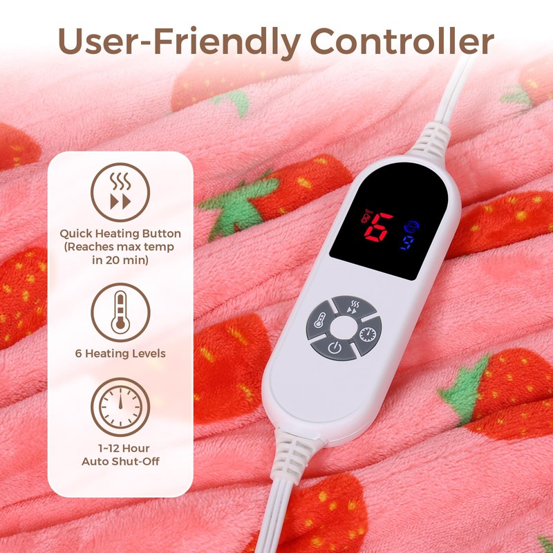 Electric Blanket Heated Throw, Soft Flannel & Sherpa Heating Blanket