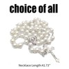 Rosary Cross Necklace for Women Pearl Beads Catholic Necklace Jesus