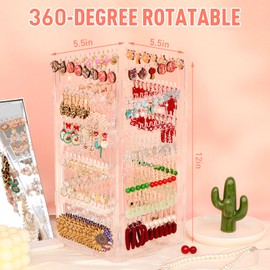 17Dec 360 Rotating Earring Holder Organizer Stand,5 Tiers Acrylic Jewelry Organizers and Storage,Stud Earring Organizers and Storage,212 Holes and 212 Grooves for Earrings Necklaces chain bracelet