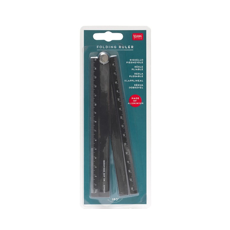 Legami - Folding Aluminium Ruler, Double Purpose: Measurement in Centimeters