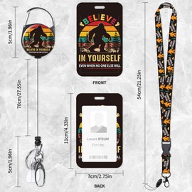 ID Badge Holder with Lanyard and Retractable Reel Clip, Bigfoot Believe in Yourself Inspirational Quote Badge Set, Funny Motivational Gifts for Teachers Nurses Coworkers