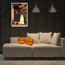 noskisy - Pósteres de fantasma de anime retro, divertidos góticos oscuros, arte de pared de la academia no hay un fantasma en la puerta, con impresiones de gato negro, para decoración de pared del