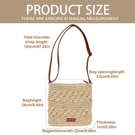EujRcf Straw Bag,Summer Straw Bag for Women,Small Beach Crossbody Bag with Zipper and Adjustable Strap, Weave Handmade Shoulder Handbags for Summer Holiday Beach Travel (Beige)