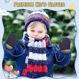 Becellen Baby Mittens, Warm Soft Toddler Knitted Gloves with Lanyard Cute Cartoon Pattern Design Mittens Baby Double Winter Gloves for 0-3 Years Boys Girls, navy