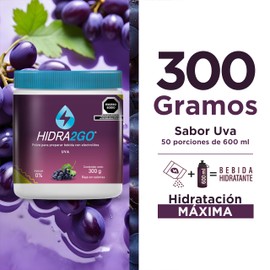 HIDRA2GO | Electrolitos Sin Azucar en Polvo 300gr - Sabor Uva | Pre Workout Hidratación Efectiva | Electrolit Pre Entreno Suplementos Gym | Sin Calorías Vegano y Ecológico