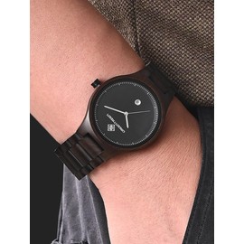 Greentreen Men's Handmade Solid Red Sandalwood Wooden Watch for Men Quartz Dial and Date Display, Bracelet, 52