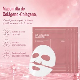 8pcs Bio-Collagen Real Deep Mask，Mascarilla Bio-Colágeno,Mascarilla de Colá Geno-Colageno，Hidrata profundamente, minimiza los poros, reafirma y humecta la piel, y mejora su elasticidad. Apta para todo tipo de piel